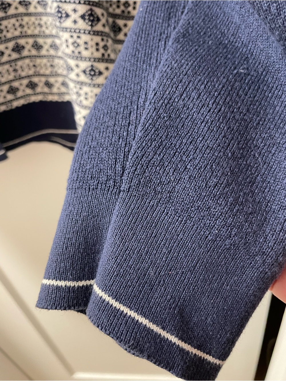 Navy Patterned Fair Isle Cardigan Jacket - Picture 5 of 11